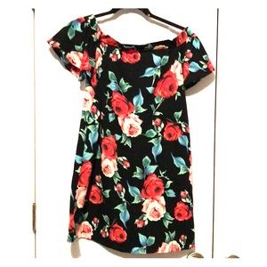 Black floral off the shoulder dress